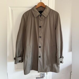 Men’s trench, neutral green/gray color, waterproof fabric, almost never worn!